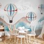 Kids Blue Brown Mountainscape with Hot Air Balloon Wallpaper Mural