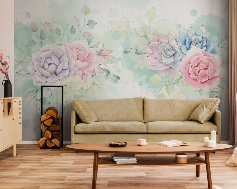 Aquarell Sanfte Blumen Fototapete