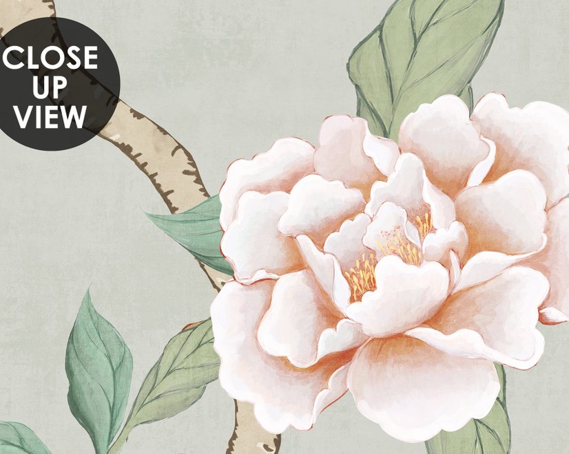 Papier peint art chinois doux avec pivoine et fleur d'arbre