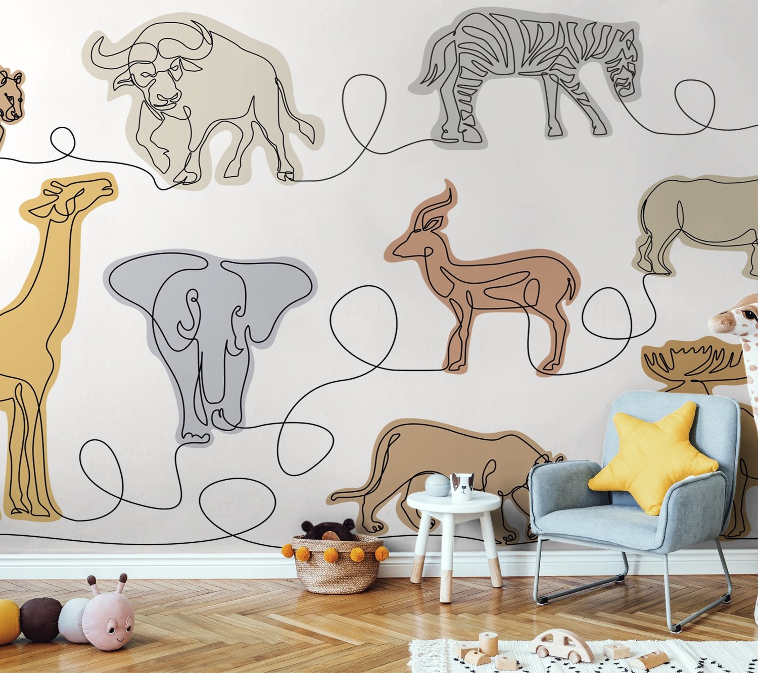 Abstract Animal Line Art Wallpaper Mural - Peel and Stick