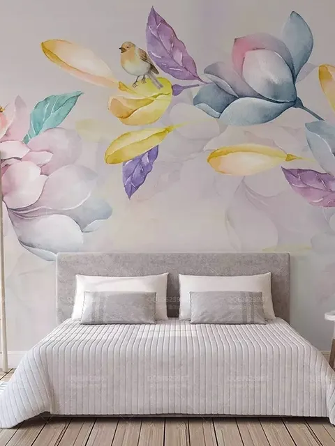 Colorful Magnolia Flowers and Birds Wallpaper Mural