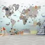 Gray Kids World Map Wallpaper Mural