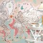 Pink Political World Map with Animals Wallpaper Mural