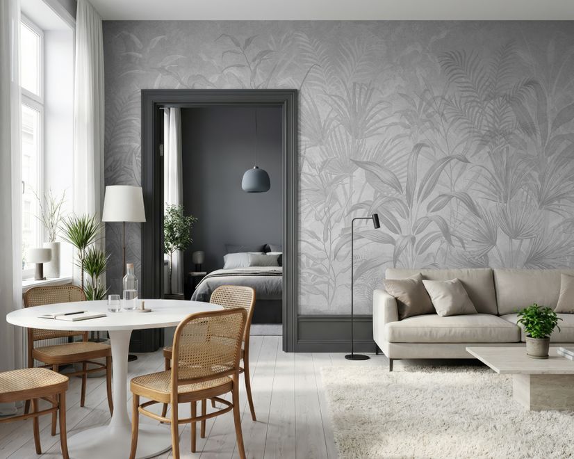 Monochrome Tropical Botanical Wallpaper Mural