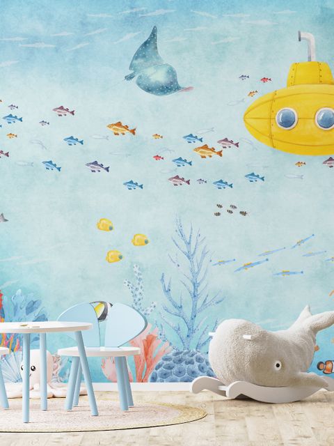 Fototapete Kinderzimmer Unterwasserwelt mit U-Boot