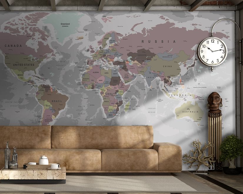 Soft Colorful Political World Map Wallpaper Mural