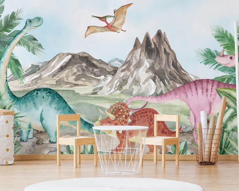 Cute Colorful World of the Dinosaurs Wallpaper Mural