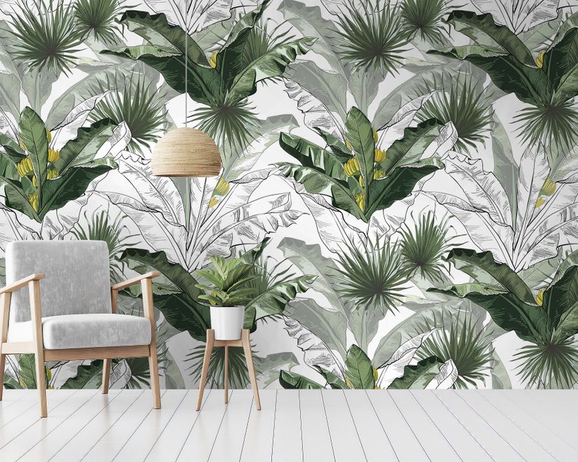 Charcoal Banana Leaf Wallpaper Wallpaper Mural