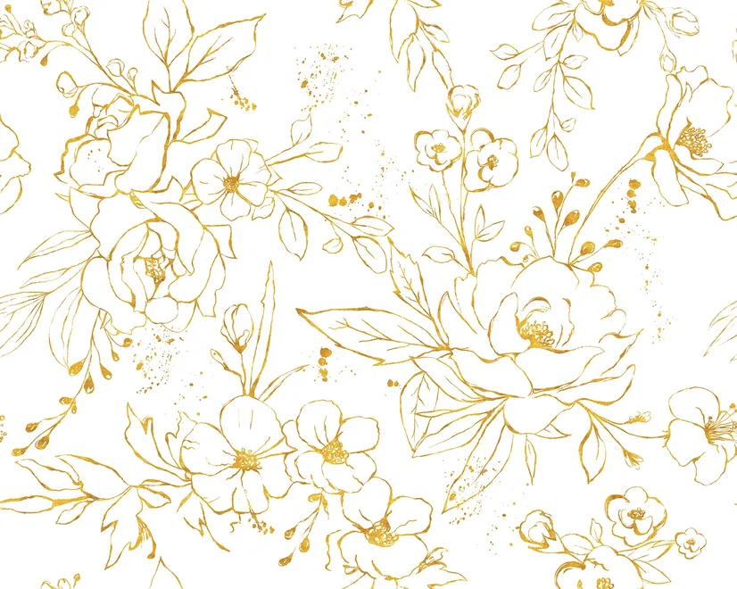 Gold Look Peony Floral Drawing Bright Flower Art Wallpaper Mural