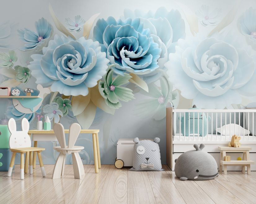European Style 3D Blue Green Floral Wallpaper Mural