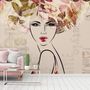 Woman Face Art with Winter Leaf Wallpaper Mural