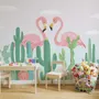 Flamingo Couple with Cactus Wallpaper Mural