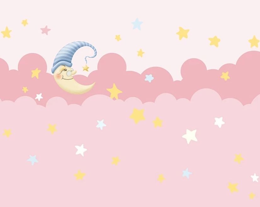 Kids Girls Pink Night with Sleeping Moon Wallpaper Mural