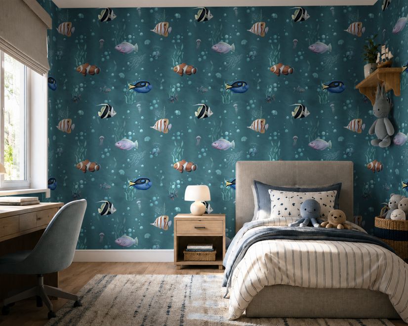 Kids Watercolor Ocean Fish Underwater Wallpaper Mural