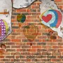 Hot Air Balloon with Young People on Brick Wallpaper Mural