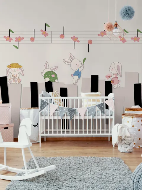 Cartoon Piano with Rabbits Wallpaper Mural