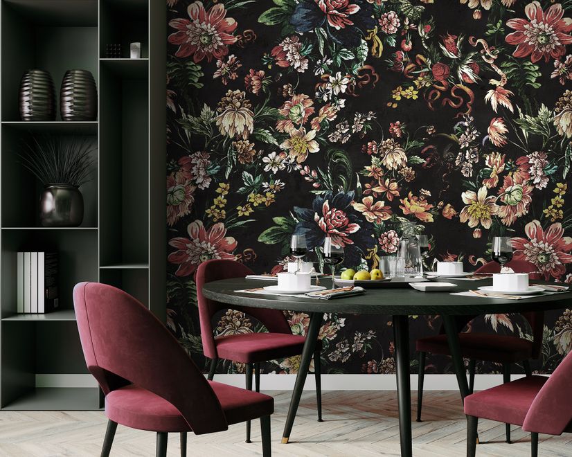 Art Nouveau Dark Floral Wallpaper Mural