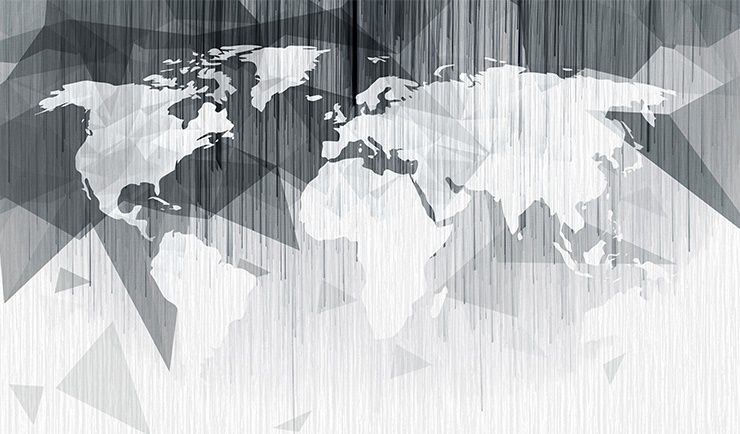 Monochrome Polygonal World Map with Abstract Lines Wallpaper Mural