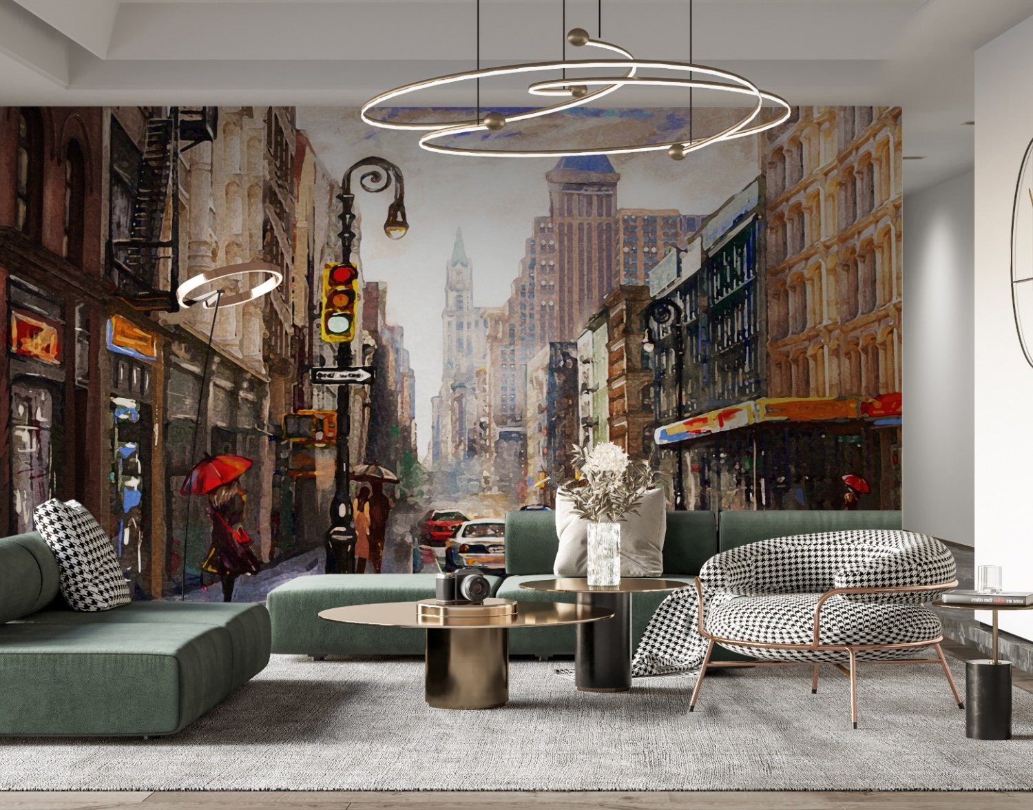 Oil Paintinging Style Street View of New York City Landscape Wallpaper Mural - Peel and Stick