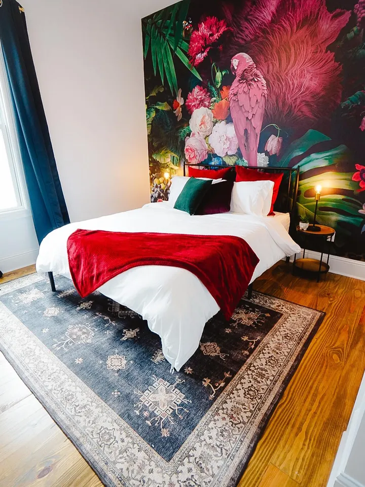 Pink Parrot with Colorful Floral Wallpaper Mural