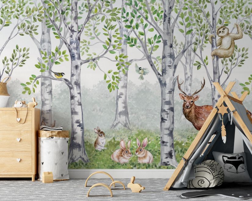 Kids Woodland Animals in the Forest Wallpaper Mural