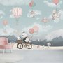 Kids Cute Panda Bicycle with Hot Air Balloon Wallpaper Mural