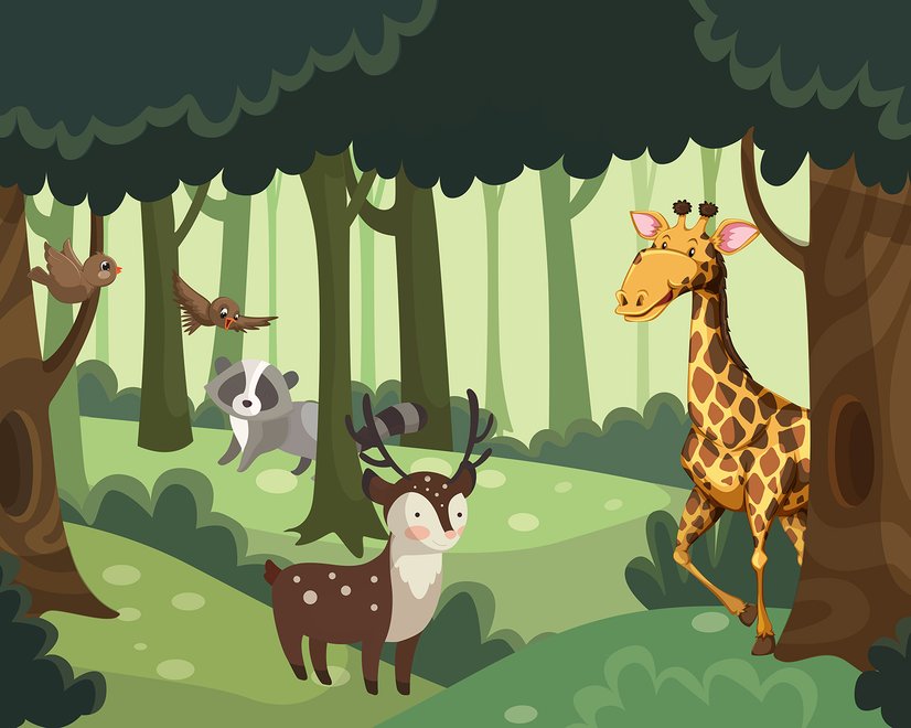 Fototapete Cartoon-Tiere im Wald