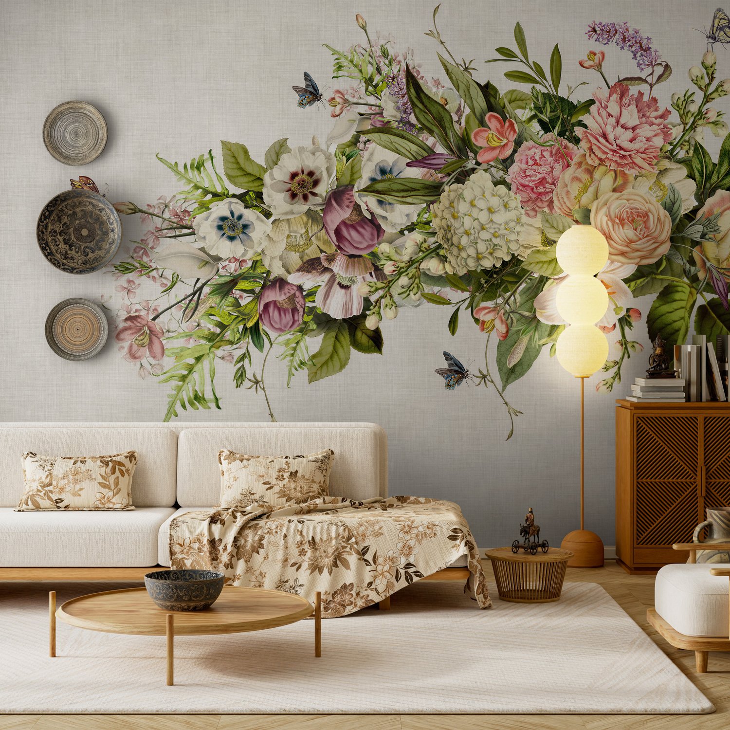 Vintage Hydrangea Floral Wallpaper Mural - Peel and Stick