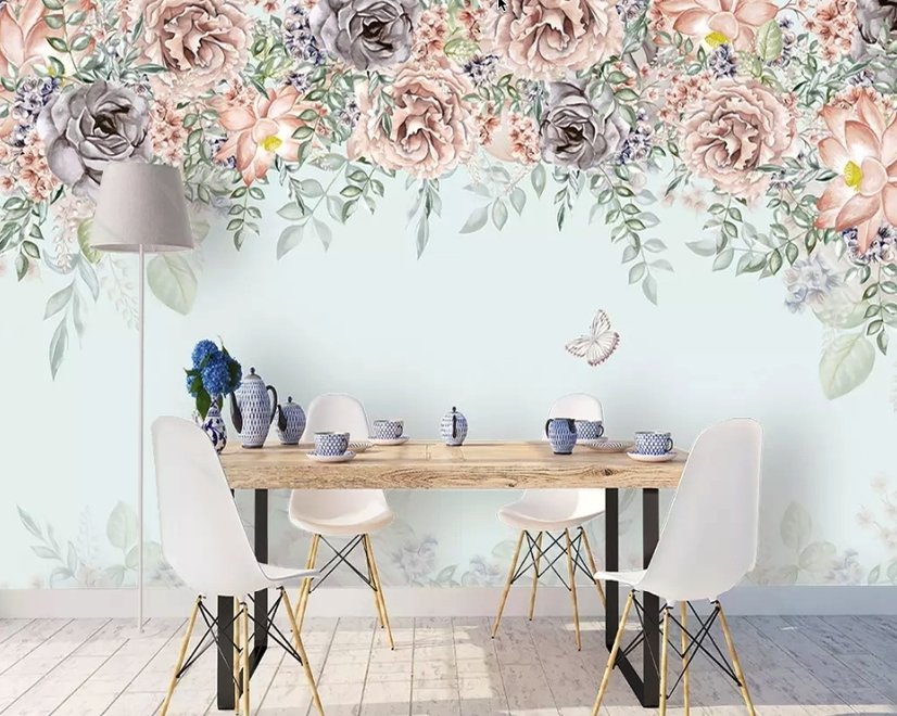 Papier peint panoramique fleurs de vigne sombre nostalgiques
