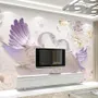 Papier peint panoramique cygnes en relief 3D