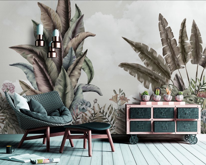 Vintage Tropical Leaf Wallpaper Mural