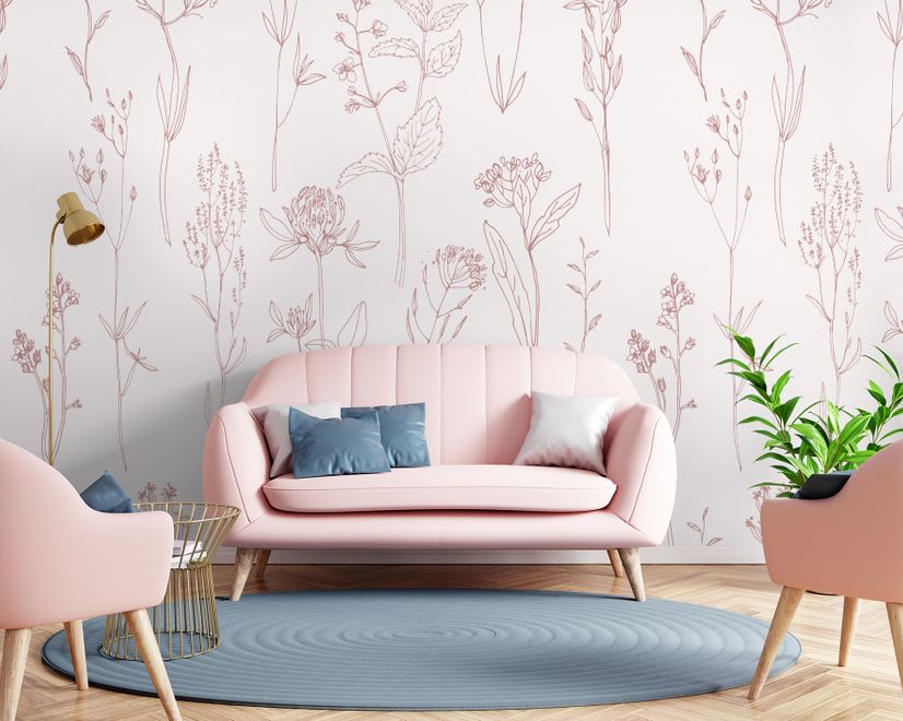 Hand Drawing Plants Meadow Art Wallpaper Mural
