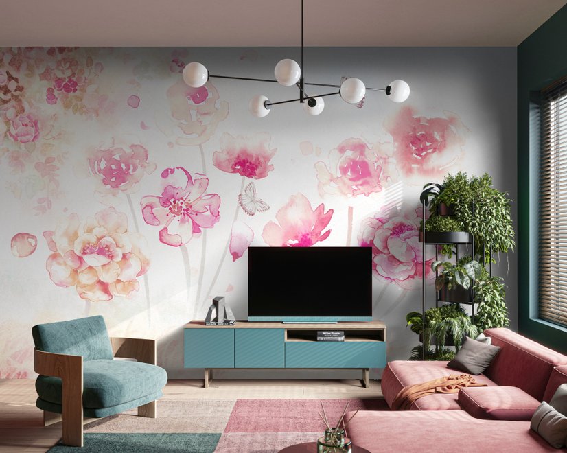 Papier peint panoramique romantique rose