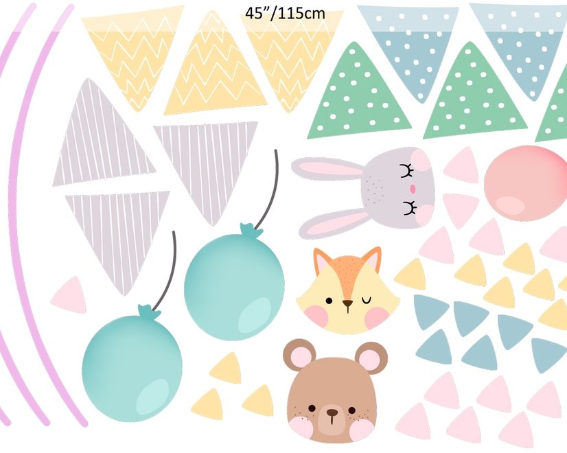 Stickers muraux animaux guirlandes drapeaux triangles chambre bébé