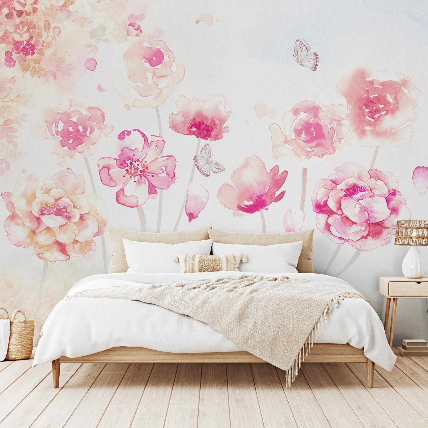 Pink Romantic Floral Wallpaper Mural - Peel and Stick