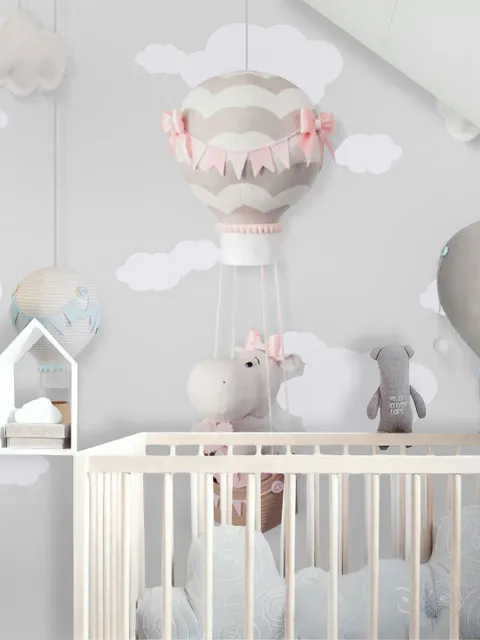Little Hot Air Balloons with Clouds Wallpaper Mural