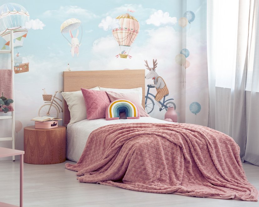 Papier peint pour enfants animaux heureux dans le ciel