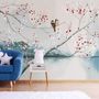 Watercolor Lake Landscape with Birds Wallpaper Mural