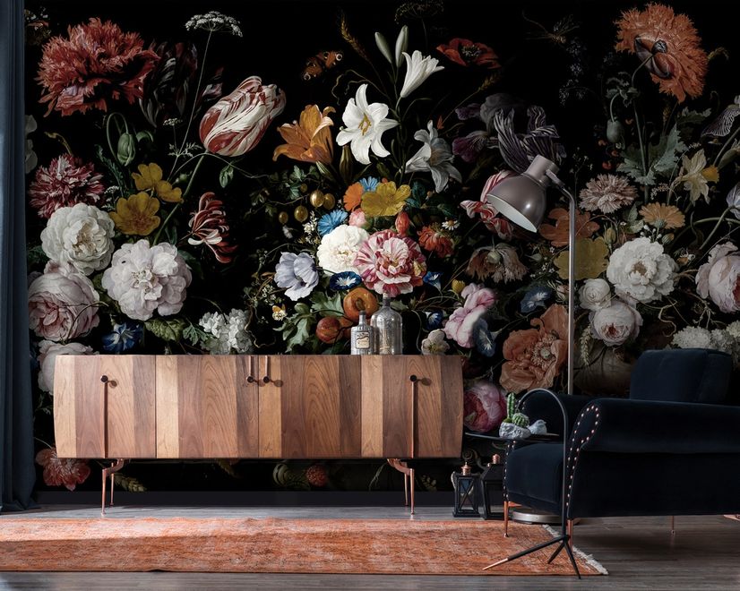 Dutch Dark Flowers Wallpaper Mural