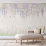 Fototapete mit Aquarell Hängende Wisteria Blumen und Kolibris