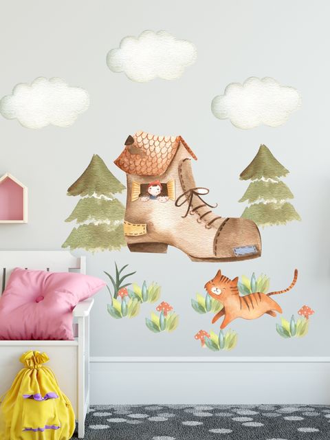 Kids Woodland Shoe with Cute Cats Wall Decal Sticker