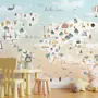 Kids Pink World Map with Cute Animals and Little Balloons Wallpaper Mural