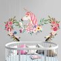 Stickers muraux licorne rose floraux colorés enfants