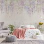 Watercolor Hanging Wisteria Flowers with Hummingbirds Wallpaper Mural 