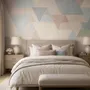 Pastel abstract wallpaper with overlapping sky blue, blush, cream, sage and grey textured triangles