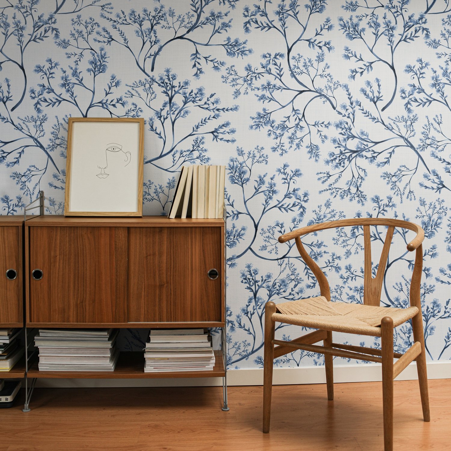 Monochrome Botanical Plants Chinoiserie Wallpaper Mural - Peel and Stick