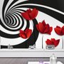 Papier peint panoramique coquelicots rouges avec fractales abstraites