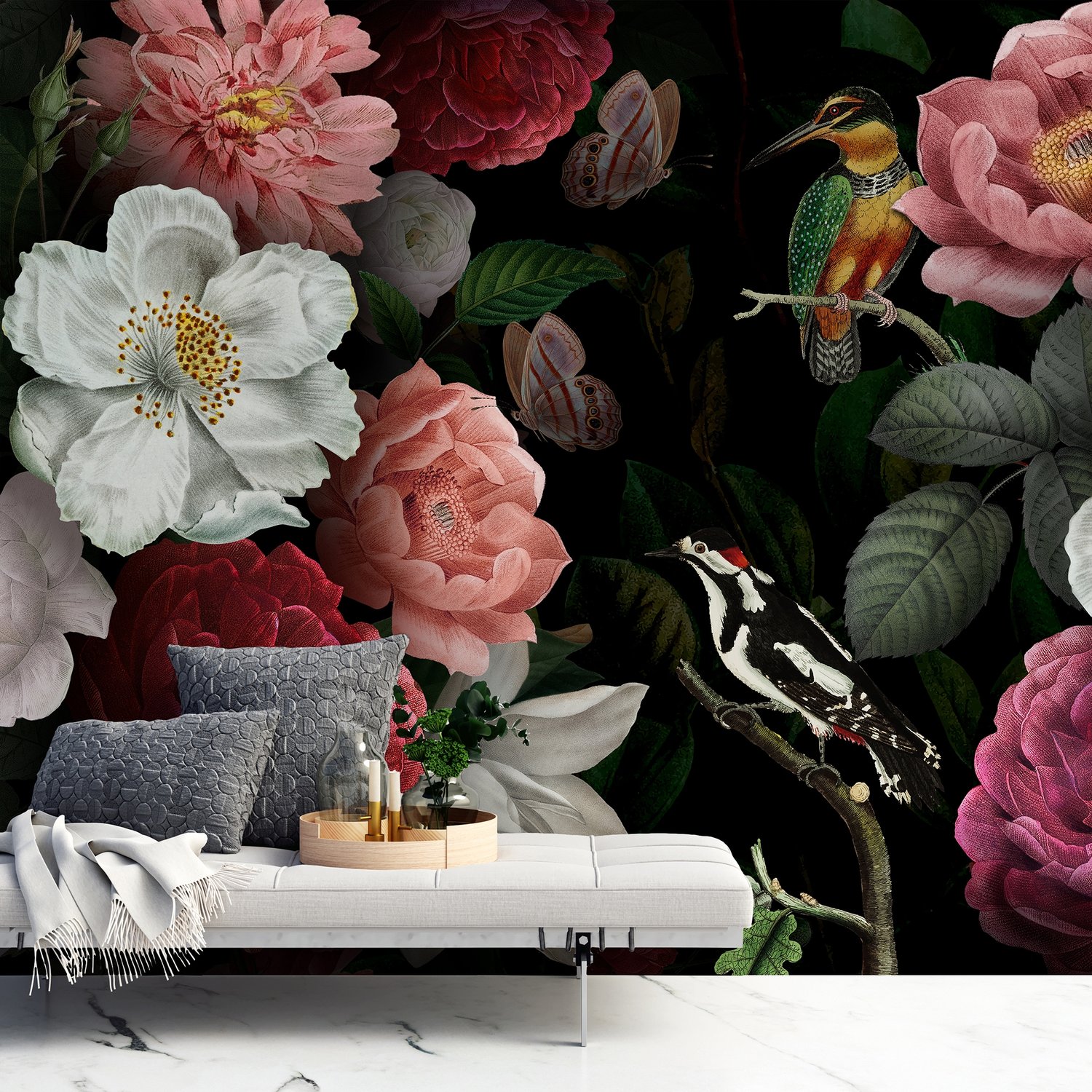 Colorful Peony Floral Bouqet Wallpaper Mural - Peel and Stick