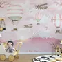 Hot Air Balloon with Pink Mountain Landscape Wallpaper Mural