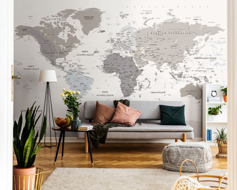 White Political Map Wallpaper Mural
